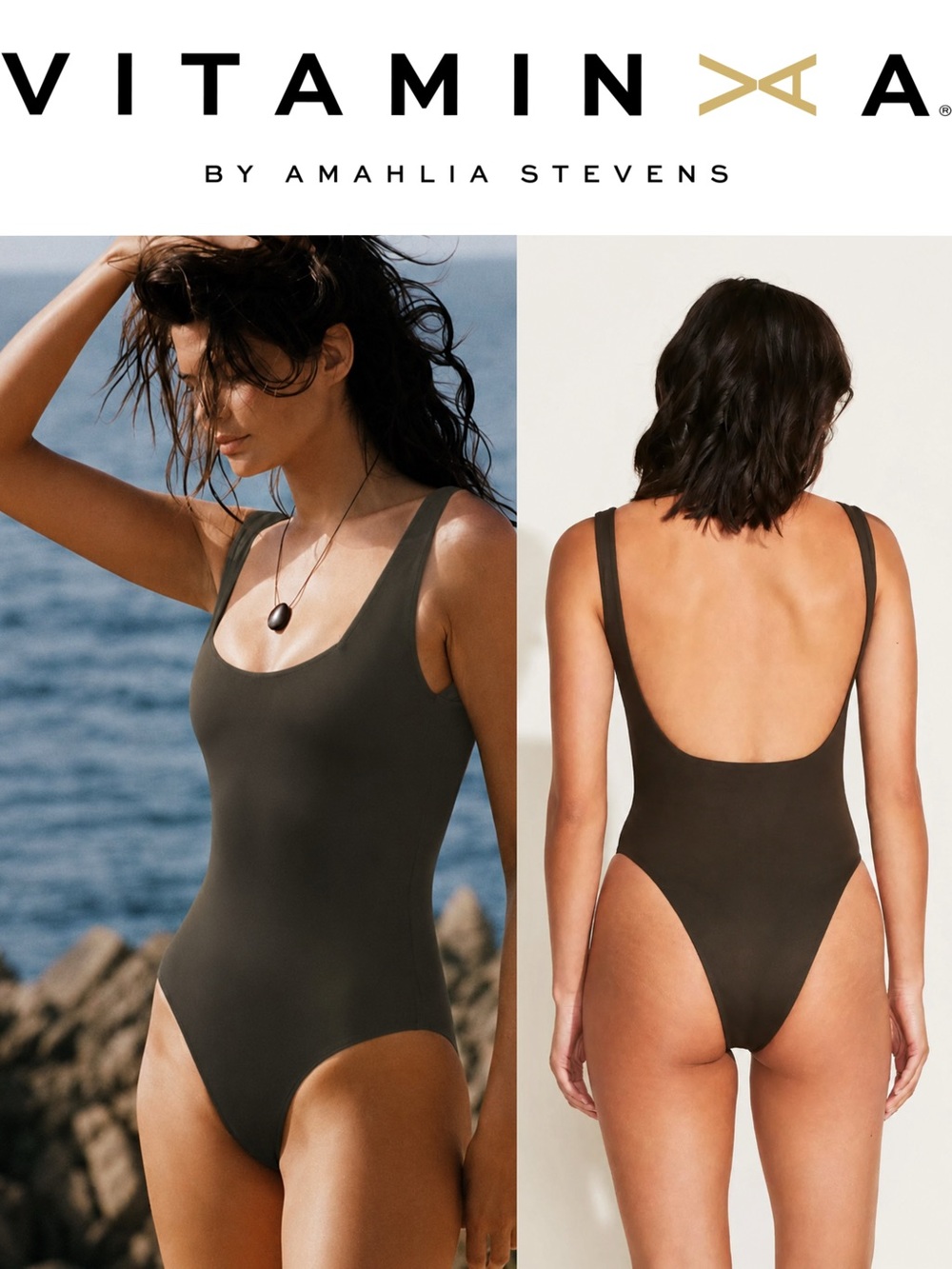 Current season! Timeless design Vitamin A Mika One Piece swimsuit in deep earth